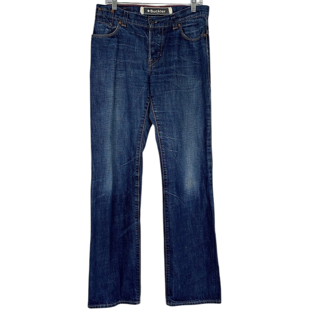 Buckler Men's Jeans 33 Straight Leg Blue Denim Red Stitching‎ Button Fly